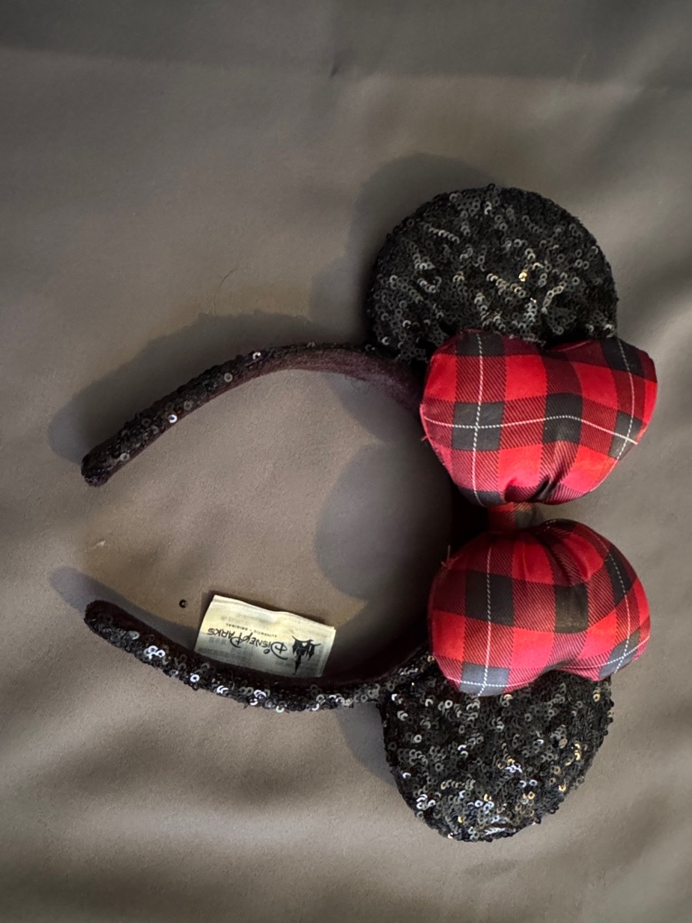Disney Black Sequin & Red Plaid Minnie Ear Headband